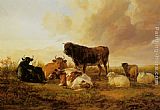 Thomas Sidney Cooper Famous Paintings - Cattle and Sheep in a Field